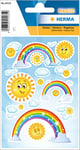 HERMA 15535 Lot de 15 autocollants d'été à paillettes arc-en-ciel avec motif soleil, nuages, arc-en-ciel, étiquettes pour enfants pour album photo, journal intime, album de poésie, scrapbooking,