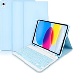 Coque Clavier Pour Ipad 10Eme Generation 10.9" 2022- Coque Intelligente L?g?re Avec Fonction De R?veil/Veille Automatique- Coque Clavier Amovible Sans Fil Pour Ipad 2022 10E G?n?ration - Bleu