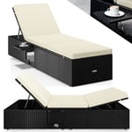 Casaria - Chaise longue extrémités réglables 7 positions bain de soleil polyrotin chaise d'extérieur confortable transat Noir crème