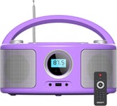 Lecteur CD Enfant Portable avec Bluetooth, Radio FM Portable Stéréo avec Son Cristallin, Lecture CD MP3, Entrée USB/AUX,Poste CD Enfant