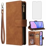 Asuwish Compatible with Samsung Galaxy A15 5G Wallet Case Tempered Glass Screen Protector and Leather Magnetic Flip Cover Card Holder Stand Cell Accessories Phone Cases for A 15 4G 15A Women Men Brown