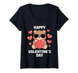 Womens Valentine's Day Funny Teddy Bear Heart Love Valentines V-Neck T-Shirt