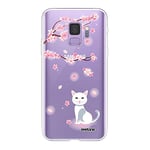 Evetane - Coque Silicone Compatible Samsung Galaxy S9 - Protection Intégrale 360, Fine et Transparente - Coque Avant & Arrière - Haute Résistance - Chat et Fleurs