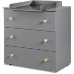 Monmobilierdesign - pauline Commode bébé avec plan à langer amovible Gris / Bois