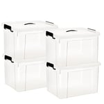 HOHAOO Lot de 4 boîtes de rangement en plastique avec couvercle - 80 l - Transparentes - Empilables - Avec boucles de verrouillage - Pour la maison et le bureau