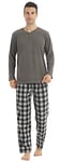 YUSHOW Ensembles de Pyjama Homme Hiver Henley T-Shirt en Polaire à Long Manche Ultra Doux Flanelle Bas de Pyjamas Carreaux avec Poches Vêtements de Détente, Gris Foncé+Gris Noir À Carreaux, L