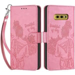 Coque pour Samsung Galaxy S10e, Housse en Cuir PU Flip Pochette Portefeuille Étui avec Emplacement Carte Samsung S10e Coque Magnétique Antichoc (Fille - Rose)