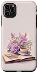 Coque pour iPhone 11 Pro Max Aquarelle Purple Pink Flower Books And Coffee