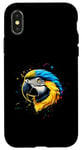 Coque pour iPhone X/XS Bleu Jaune Macaw Face T-Shirt Aquarelle Macaw