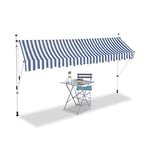 Relaxdays Auvent rétractable 350 cm Store Balcon Marquise Soleil terrasse Hauteur réglable sans perçage, Bleu-Blanc, 350 x 120 cm