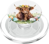 Highland Cow Spring Cute Easter Pattern Eggs Floral Flowers PopSockets PopGrip for MagSafe