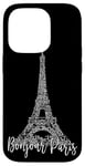 Coque pour iPhone 14 Pro Bonjour Dessiné à la Main One Line Art Dessin Paris Tour Eiffel