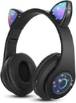 (Black) Wireless Bluetooth Headset Kids Headset Foldable Cat Headset with Stereo Microphone Kids Bluetooth Headset for PC Phone.