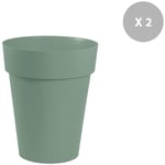 EDA - Lot de 2 pots de fleurs ronds en plastique Toscane vert laurier - ø 44 cm