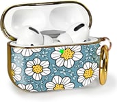 Coque [ Motif Floral ] Compatible avec Apple Airpods Pro 2e Génération (2022) - Boîtier Recharge à Induction - Case Mousqueton & LED Visible - Étui Bleu