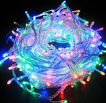 Best Artificial 300 Multi-Coloured LED Christmas lights with Clear Cable & Low Voltage UK Mains Plug 8 Multi-Function Indoor Outdoor Optional Timer & Memory String Lights Garden Party Fairy