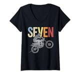 Womens Motocross Seventh Birthday Boy Dirt Bike Racer 7 Year Old V-Neck T-Shirt