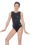 The Zone Tiara Crystal Motif Sleeveless Gymnastics Leotard 30 Noir