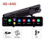 4G 12" Android 10 Car Rearview Mirror GPS, Dual 1080P Dash Cam, ADAS, Night Visi