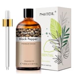 PHATOIL Huile Essentielle Poivre Noir 100 ml, Huile Essentielle pour Diffuseur Pure Naturelle, Huile de Poivre Noir pour Aromathérapie Humidificateur, DIY Bougies