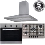 SIA 60cm Stainless Steel Single Oven, 70cm 5 Burner Gas Hob And Chimney Hood Fan