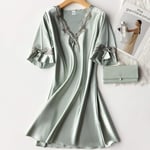 CIDCIJN Chemise De Nuit Pyjama Femme,Mode Silky Satin Women Nightgown Sleepwear Casual Night Dress Oversized Sleep Shirt Sexy Nightshirt Female Sexy Home Dress, Green,XXL