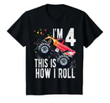 Youth 4 Year Old Monster Truck Car 4th Birthday Boy T-Shirt