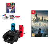 Nintendo Switch OLED White, Mario Kart 8 Deluxe, Online 12 Month Membership, PowerA Controller Charging Station & Hogwarts Legacy Bundle, White