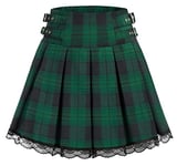 SCARLET DARKNESS Jupe Steampunk pour femme - Taille haute - Ligne A - Jupe gothique à carreaux, Plaid vert., XXL