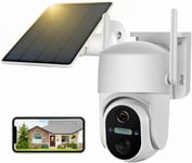 Caméra de Surveillance Sans fil Extérieur sur Batterie, Camera Surveillance WiFi Exterieure sans fil Solaire, Audio 2 Voies, 2K, Alarme de Détection de Mouvement, Vision Nocturne en Couleur, étanche