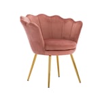 Wahson Office Chairs - Fauteuil de Salon Chaise Coquillage avec Pieds Métal Fauteuil Scandinave pour Chambre, Velours, Rose