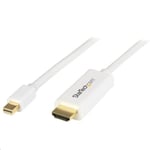 StarTech.com MDP2HDMM2MW 6ft (2m) Mini DisplayPort to HDMI Cable - 4K 30Hz Video - mDP to HDMI Adapter Cable - Mini DP or Thunderbolt 1/2 Mac/PC to HDMI Monitor - mDP to HDMI Converter Cord - White