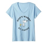 Womens Peanuts Snoopy And Woodstock Running Dont Worry Be Happy V-Neck T-Shirt