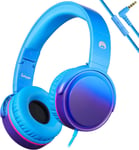 Casque Audio Pour Enfants,982 Auriculaire Avec Fil,Casque Audio Stéréo Hd Avec Micro,Casque Audio Jack 3.5 Mm-Réglable,Léger,Confortable Et Pliable (Bleu)