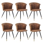 MEUBLE COSY Lot de 6 Chaises de Salle à Manger Vintage Fauteuil Assise et Dossier Rembourrée en suédine Pieds en métal Cuisine Salon Chambre Bureau, Style Industriel, Marron, Noir et Or, 55x58x75,5cm