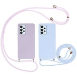 Vauki Coque pour Samsung Galaxy A53 5G avec Cordon [2 Pièce],Etui Silicone Souple Antichoc avec Collier Bandoulière Chaîne Lanière,Anti-Rayures Housse Case pour Samsung A53 5G 6.5",Violet et Bleu