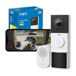 Tapo Wireless Doorbell Camera, 2K 3MP Battery-Powered Video Doorbell, 160° Ultra-Wide View, Full-Color Night Vision, AI Detection, IP65 Weatherproof, Compatible with Alexa&Google Assistant D210