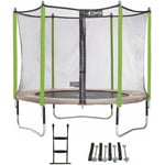 Trampoline de jardin 305 cm + filet de sécurité + échelle + kit d'ancrage jumpi Taupe/Vert 300 - Kangui