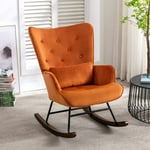 Homemiyn - Fauteuil à Bascule Rocking Chair Chaise berçante Allaitement Bébé Tissu en Velours Style Scandinave Bois d'Hévéa, Caramel