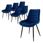 Lot de 6 chaises salle à manger en bleu foncé velours pieds acier noir 120 kg