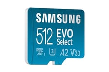 Samsung EVO Select (2024) microSD card + SD adapter, 512GB, Memory card for smartphone and tablet, UHS-I U3, 4K UHD, Full HD, 160 MB/s Read, MB-ME512SA/EU