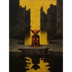 Nosferatu Lair Conceptual Art Oil Painting Yellow Sky Castle Ruins Red Demon Water Reflection Unframed Wall Art Print Poster Home Decor Premium