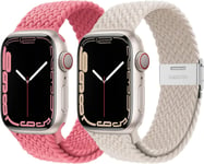 2pcs Tressée Pour Bracelet Apple Watch Serie 8/7 Iwatch 3 42mm 38mm Femme/Homme,Boucle Unique Nylon Elastique Pour Apple Watch Ultra 49mm Band Sport (Stellaire/Rose)