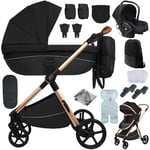 Sianldcone Poussette 4 en 1, Tissus Haut de Gamme Poussette Bebe, Poussoir Bidirectionnel Poussette Avec Cosy, Vision Buverte Poussettes Combinées (H2 Black)