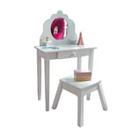 KidKraft Coiffeuse avec Miroir et Tabouret Blanc pour Enfants, Bureau avec Rangement, Table Enfant avec Chaise en Bois, Meubles de Chambre d'enfant, 13009