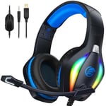 Fachixy FC100 Casque Gaming pour PC/PS4/PS5/Xbox/Mac/Nintendo Switch, Casque Gamer PS4 avec Lumière RVB, Casque PS5 avec Micro, Casque Antibruit avec Prise Jack 3,5 MM - Bleu