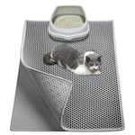 Garoopion 76x61 cm Imperméable Tapis de Litière pour Chat，Non Toxique EVA Tapis Chat Litiere Double Couche en Nid d'abeille Design, Gris, 1 Côté Connecté