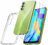 RKINC Coque pour Samsung Galaxy A34 5G, avec 3 Films de Verre Trempé Armor, ne jaunissant jamais Norme Militaire, résistante aux Chocs et aux Rayures Coque de Protection Transparent