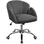 Yaheetech Chaise de Bureau à roulettes Design Fleur Fauteuil de Bureau en Velours Réglable en Hauteur avec Dossier Arrondi Inclinable Chaise Pivotante à 360° pour Chambre Bibliothèque Gris foncé