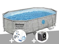 Kit piscine tubulaire ovale Bestway Power Steel SwimVista avec hublots 4,88 x 3,05 x 1,07 m + Kit d'entretien Deluxe + Pompe à chaleur